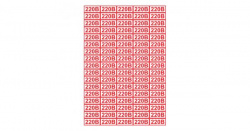 Знак T11/Z05 "Указатель напряжения - 220В" (Пленка 200х300) 104шт на листе (15х35мм)