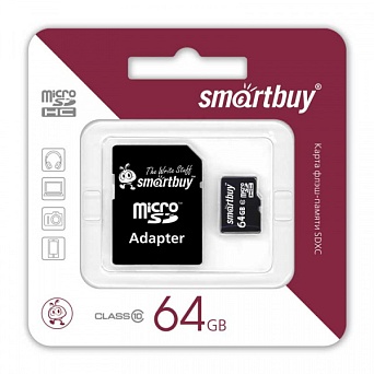Карта памяти microSD SmartBuy 64GB class 10 + адаптером SD