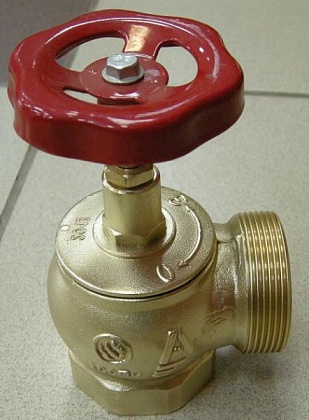 Клапан пожарный латунный КПЛ Ду=50 угловой 90° (муфта-цапка) P=1,6 Мпа