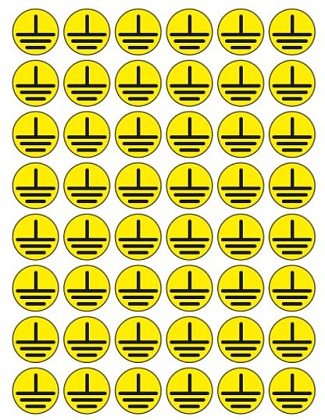 Знак T22/Z08 "Указатель заземления" (Пленка 200х300) 48шт на листе (30х30мм) желтый фон