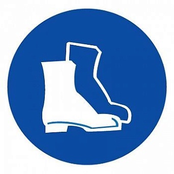 Знак M05 "Работать в защитной обуви!" (Пленка 200х200)
