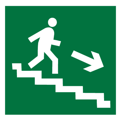 Знак E13 "Направление к эвакуционному выходу по лестнице вниз" (правосторонний) (Пленка 150х150)