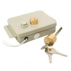 Замок FE-2369i (iron), накладной электромеханический, универсальный, цилиндр + три ключа, блокируема