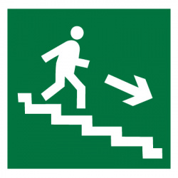 Знак E13 "Направление к эвакуционному выходу по лестнице вниз" (правосторонний) (Пластик 200х200)