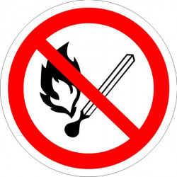 Знак P02 "Запрещается пользоваться открытым огнём и курить" (Плёнка 200х200)