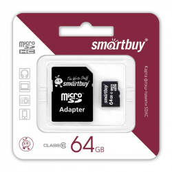 Карта памяти microSD SmartBuy 64GB class 10 + адаптером SD