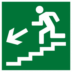 Знак E14 "Направление к эвакуционному выходу по лестнице вниз" (левосторонний) (Пленка 150х150)