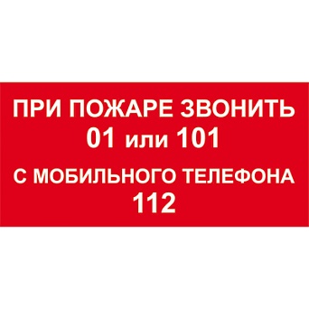 Знак T77-2/T800 "При пожаре звонить 01,101 112" (Пленка 100х200)