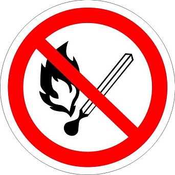 Знак P02 "Запрещается пользоваться открытым огнём и курить" (Пластик 200х200)