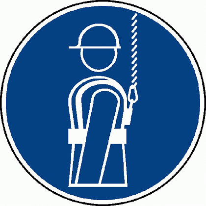 Знак M09 "Работать в предохранительном(страховочном) поясе!" (Пленка 200х200)