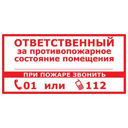 Знак T311-1 "Ответственный за противопожарное состояние помещения" (Пластик 150х300)