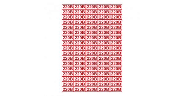 Знак T11/Z05 "Указатель напряжения - 220В" (Пленка 200х300) 104шт на листе (15х35мм)