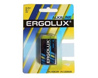 Элемент питания (батарейка алкалиновая) (крона) 6LR61 9V Ergolux