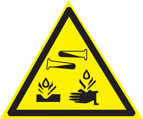 Знак W04 "Опасно. Едкие и коррозионные вещества." (Пленка 200х200)
