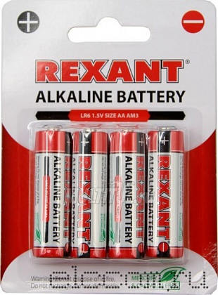 Элемент питания (батарейка алкалиновая) LR6 AA 1,5V REXANT 30-1027