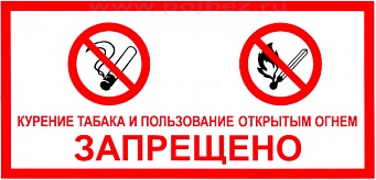 Знак L201 "Курение табака и пользование открытым огнем - запрещено" (Пластик 150х300)
