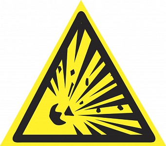 Знак W02 "Взрывоопасно" (Пластик 200х200)